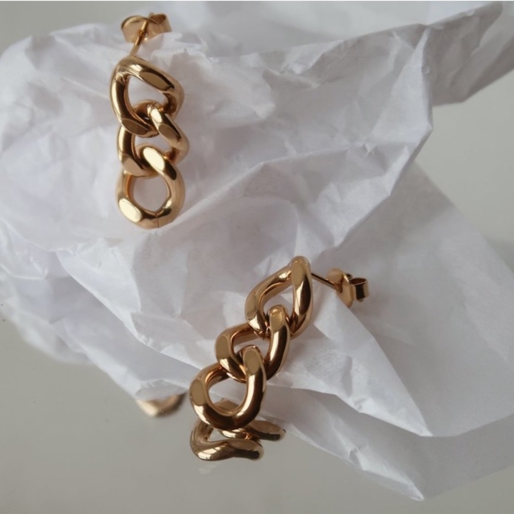 NEW 18K Gold Plated Triple Link Earrings